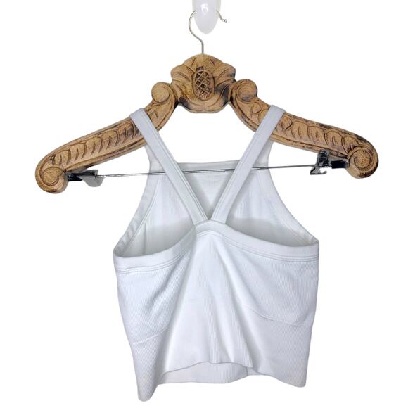 Athleta Aurora Seamless Ribbed Crop Racerback Tank Top White High Neck xs - Picture 2 of 6